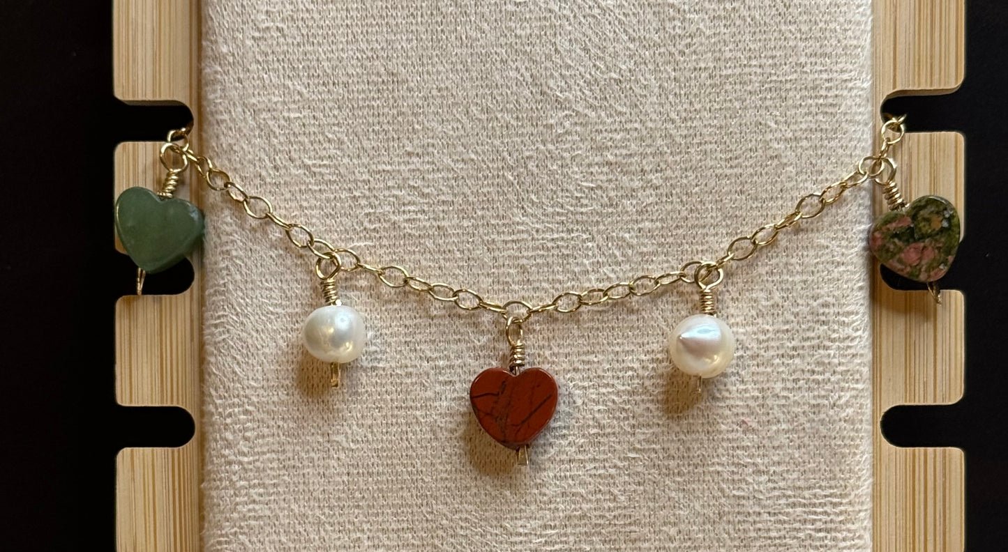 Amore- Multicolor Hearts and Freshwater Pearls Charm Bracelet