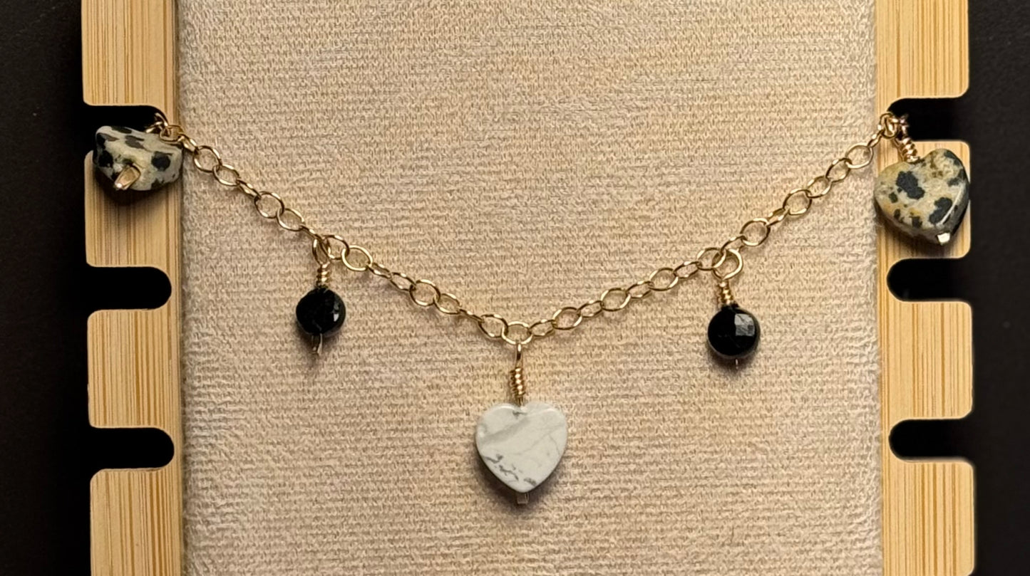 Amore- Black and white Hearts Charm Bracelet