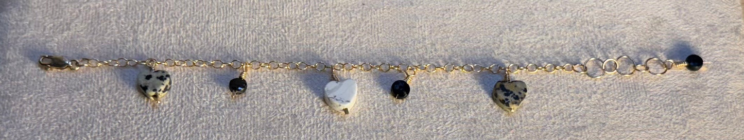 Amore- Black and white Hearts Charm Bracelet