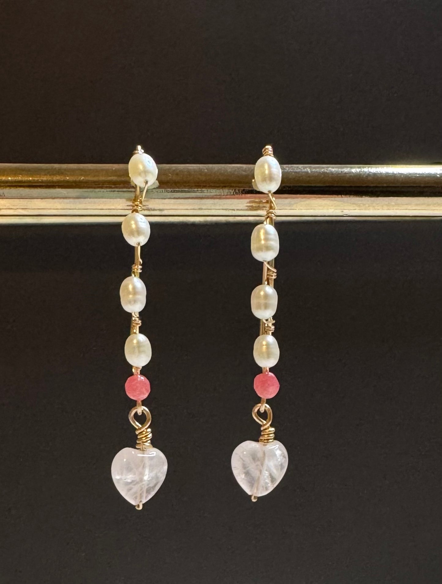 Amore- Rose Quartz and pearl Dangle Earrings