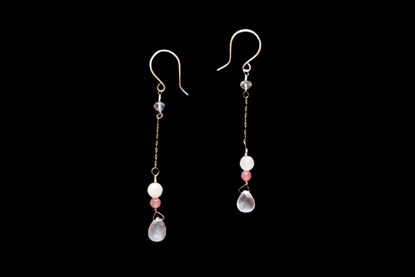 Rose Quartz and Rhodocrosite Dangle Earrings