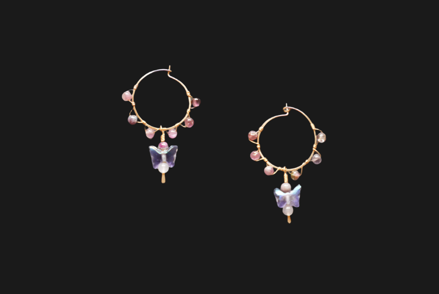 Pink Tourmaline Butterfly Hoops