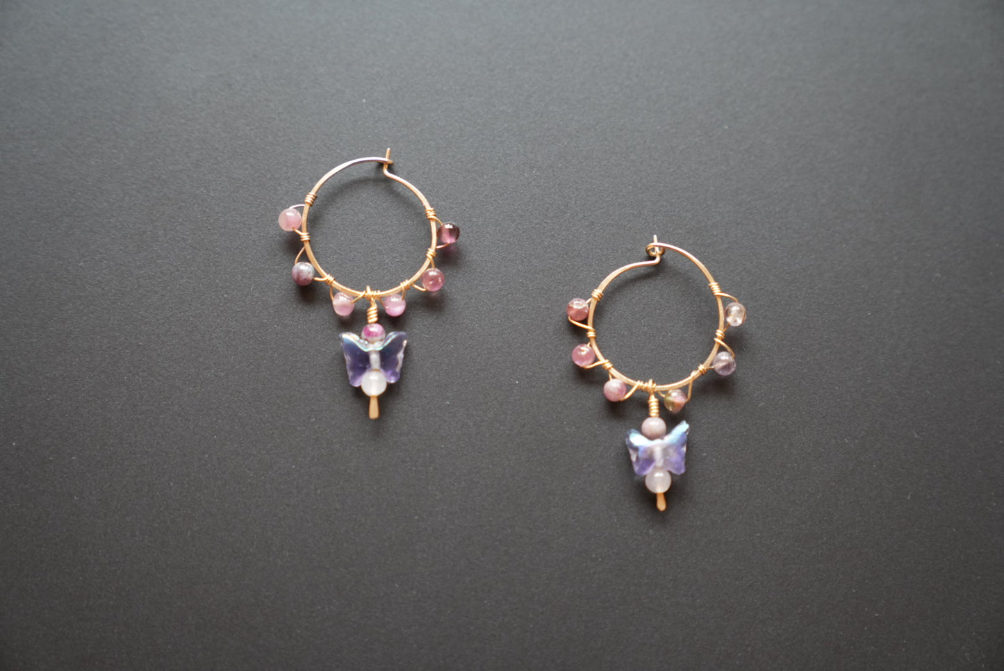 Pink Tourmaline Butterfly Hoops