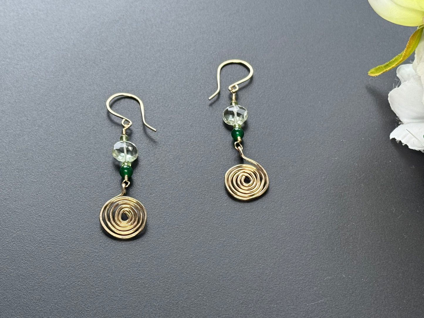 Spiral Jade dangle earrings