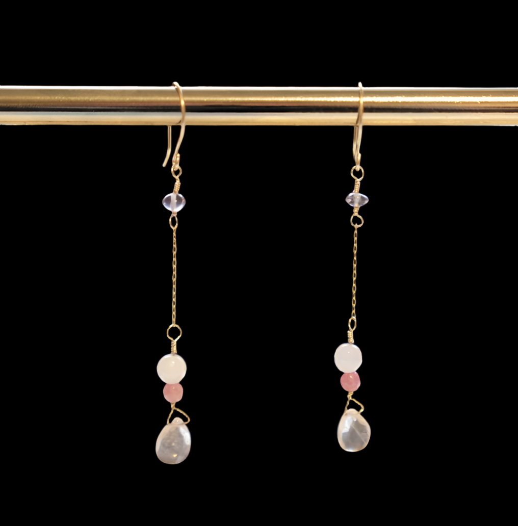 Rose Quartz and Rhodocrosite Dangle Earrings