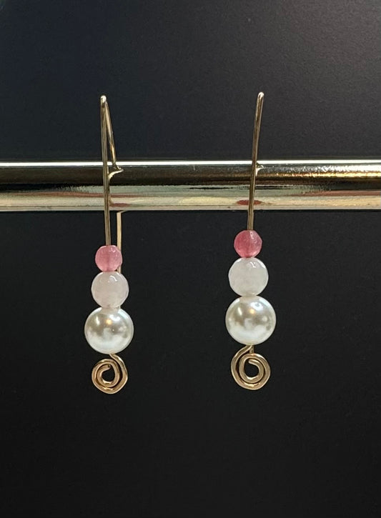 Rhodocrosite Inverted-V Spiral Earrings