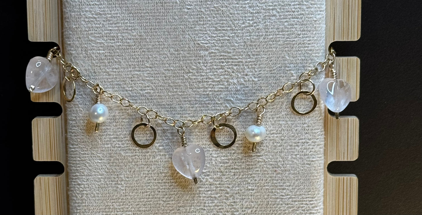 Amore- Rose Quartz Hearts Charm Bracelet