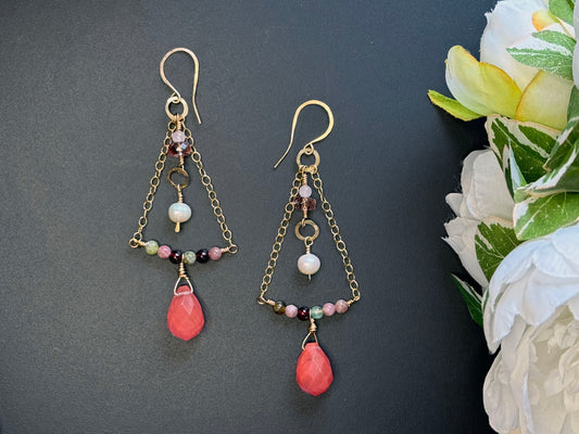 Cherry Quartz Chain Earrings