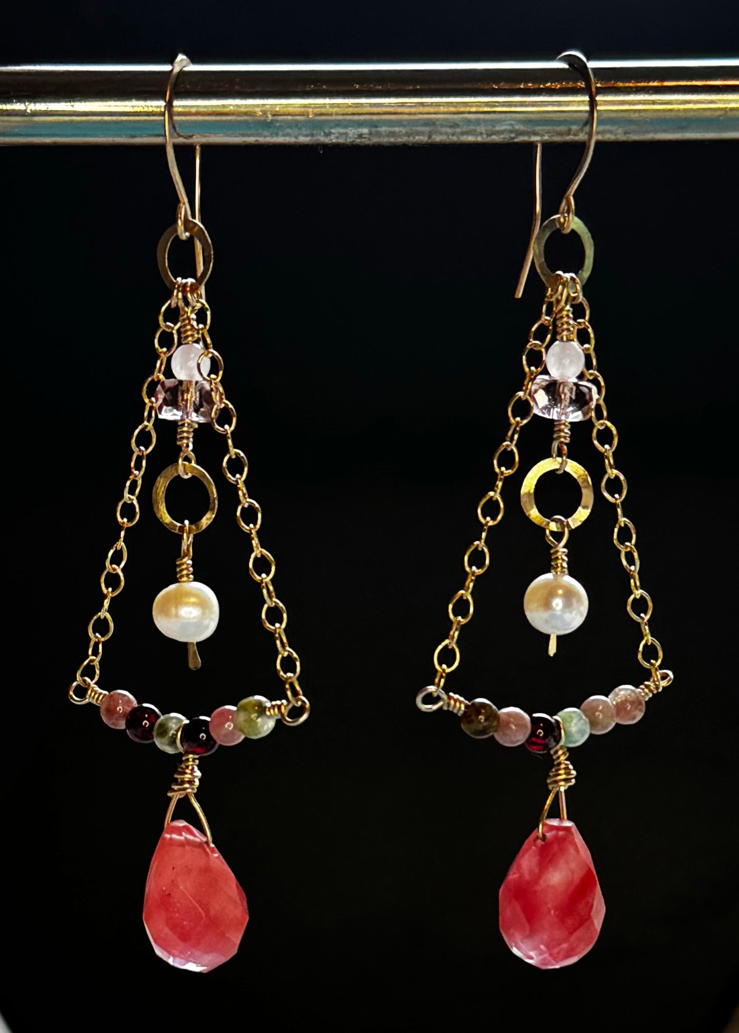 Cherry Quartz Chain Earrings