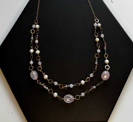 Double Strand Rose Quartz Necklace