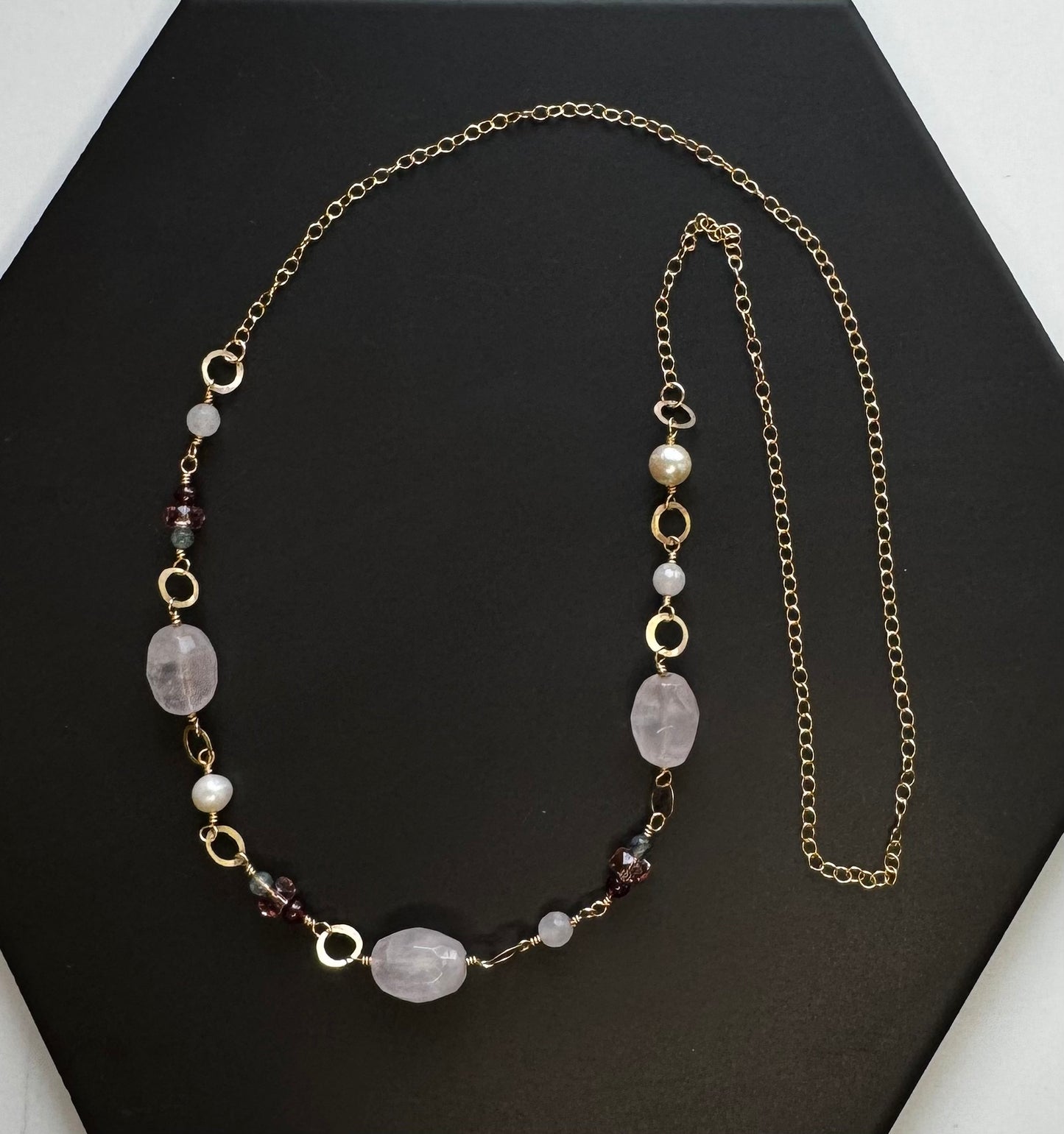 Rose Quartz and Rings Necklace