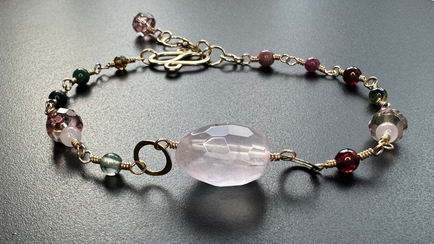 Rose Quartz and rings Bracelet