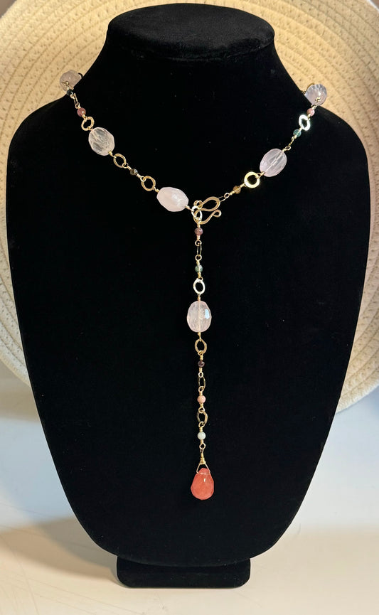 Rose Quartz Adjustable Long Necklace